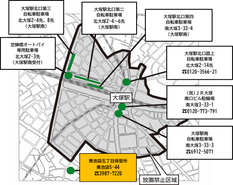 大塚駅周辺の駐輪場の図